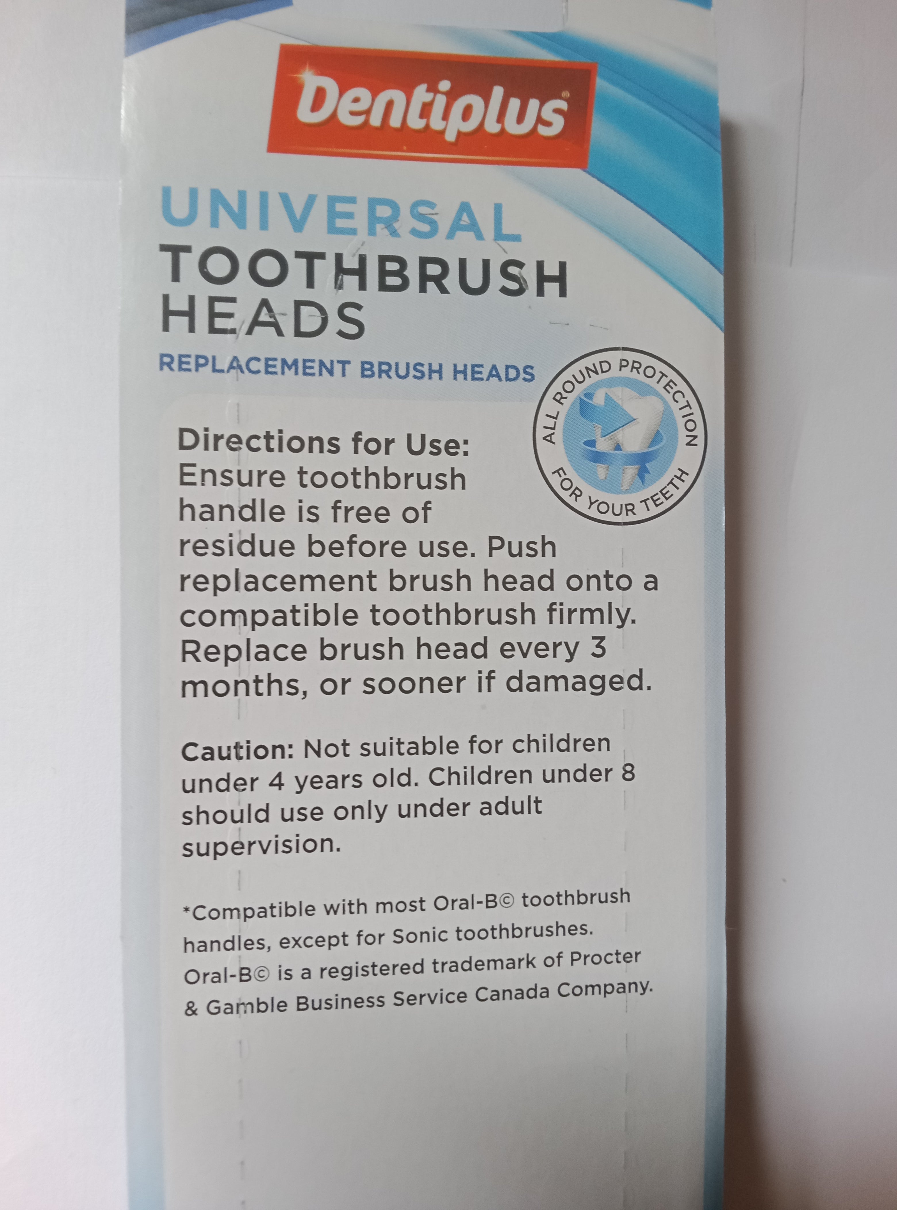 Universal replacement toothbrush heads compatible with Oral B